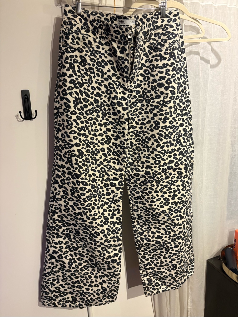 Zara Black and White Leopard Print Pants